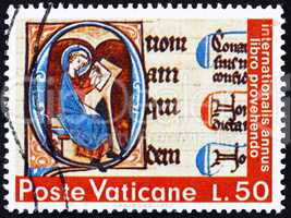 Postage stamp Vatican 1972 Illuminated Initial from St. Luke?s G
