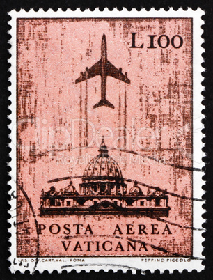 Postage stamp Vatican 1967 Jet over St. Peter?s Cathedral