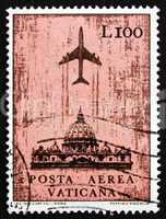 Postage stamp Vatican 1967 Jet over St. Peter?s Cathedral