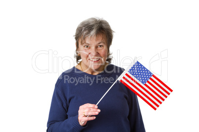 Seniorin mit amerikanischer Nationalflagge