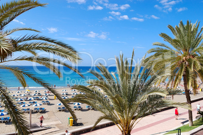 The tourists enjoying clear water at the beach, Tenerife, Spain