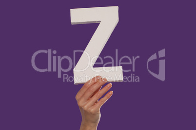 Female hand holding up the letter Z from the bottom