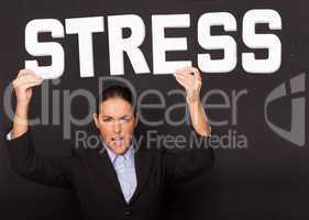 Businesswoman with the word STRESS