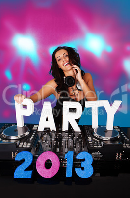 Beautiful female DJ with PARTY 2013 in text