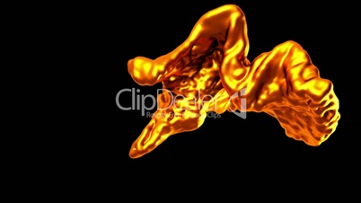 Splash of golden fluid with slow motion. Alpha matte is included