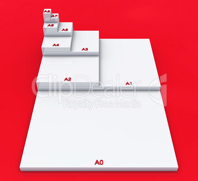 3D DIN Format Konzept A0 bis A8 - Weiß auf Rot 01