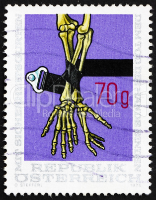 Postage stamp Austria 1975 Safety Belt and Skeleton Arms