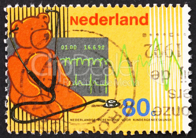 Postage stamp Netherlands 1992 Teddy Bear and Stethoscope, Cardi