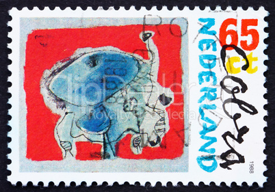 Postage stamp Netherlands 1987 Stag Beetle, Painting by Corneill