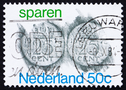 Postage stamp Netherlands 1975 Rubbings of 25c Coins