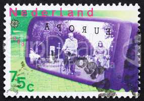 Postage stamp Netherlands 1988 Cyclists seen through car-door mi