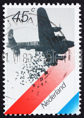 Postage stamp Netherlands 1988 British Bomber Dropping Food, Dut