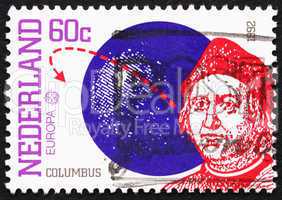 Postage stamp Netherlands 1992 Christopher Columbus and Globe