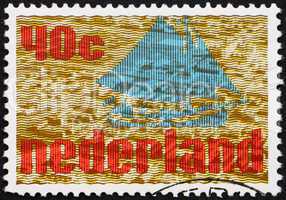 Postage stamp Netherlands 1976 Sailing Ship and City