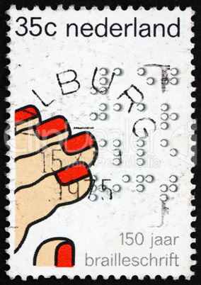 Postage stamp Netherlands 1975 Fingers Reading Braille