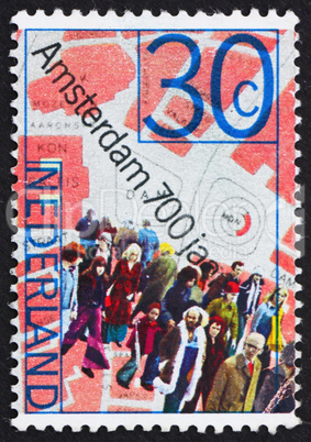 Postage stamp Netherlands 1975 People and Map of Dam Square