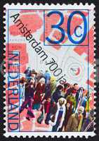 Postage stamp Netherlands 1975 People and Map of Dam Square