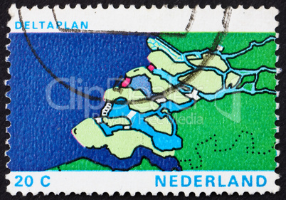 Postage stamp Netherlands 1972 Map of Delta, Delta Plan