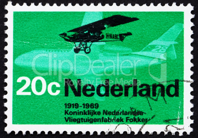 Postage stamp Netherlands 1968 Fokker F.2 from 1919 and Friendsh