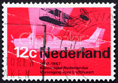 Postage stamp Netherlands 1968 Wright A from 1909 and Cessna spo