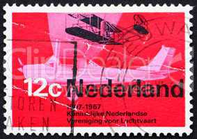 Postage stamp Netherlands 1968 Wright A from 1909 and Cessna spo