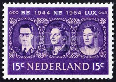 Postage stamp Netherlands 1964 Royal rulers in the Benelux