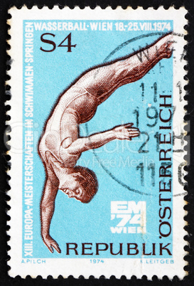 Postage stamp Austria 1974 Diver