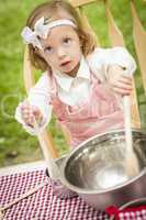Adorable Little Girl Playing Chef Cooking