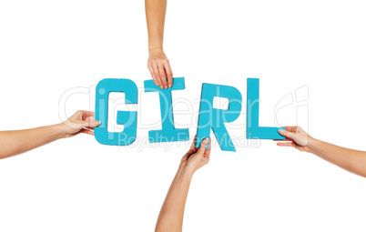 Turquoise alphabet lettering spelling GIRL