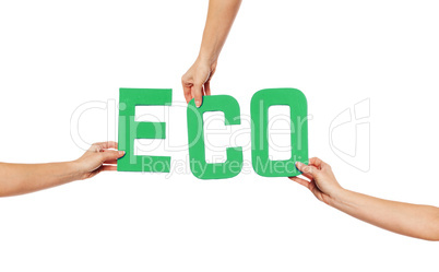 Green alphabet lettering spelling ECO