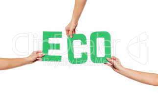 Green alphabet lettering spelling ECO
