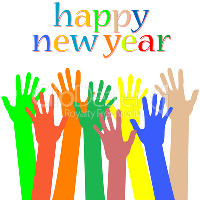 happy new year with many hands