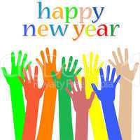 happy new year with many hands