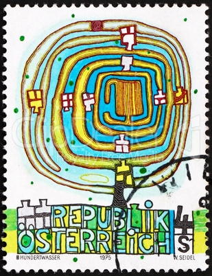 Postage stamp Austria 1975 The Spiral Tree, by Hundertwasser