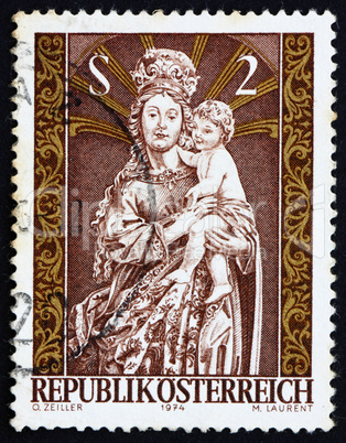 Postage stamp Austria 1974 Virgin and Child, Wood Postage stamp Austria 1974 Virgin and Child, Wood