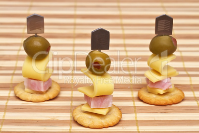Canapes with ham and cheese