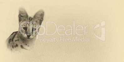 Sepia Toned Serval with Text Card Banner