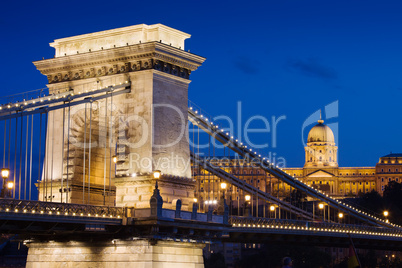 Chain Bridge and Buda Castle at Night in Budapest