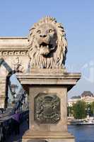 Lion Sculpture on Chain Bridge in Budapest