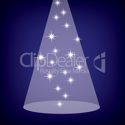 Stage spotlight with stars on blue