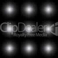 black white abstract halftone background with round lights