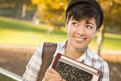 Portrait of Mixed Race Female Student Looking Away