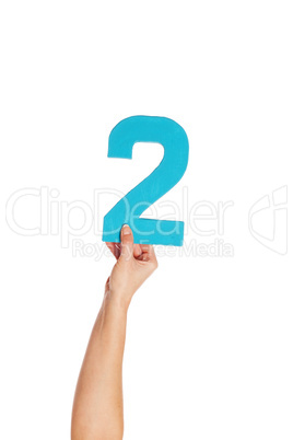 hand holding up the number two from the bottom;