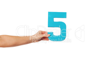 hand holding up the number five from the left