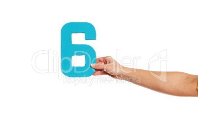 hand holding up the number six from the right