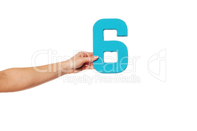 hand holding up the number six from the left