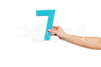 hand holding up the number seven from the right