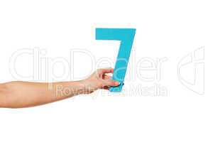 hand holding up the number seven from the left