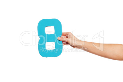 hand holding up the number eight from the right