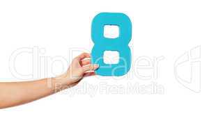 hand holding up the number eight from the left